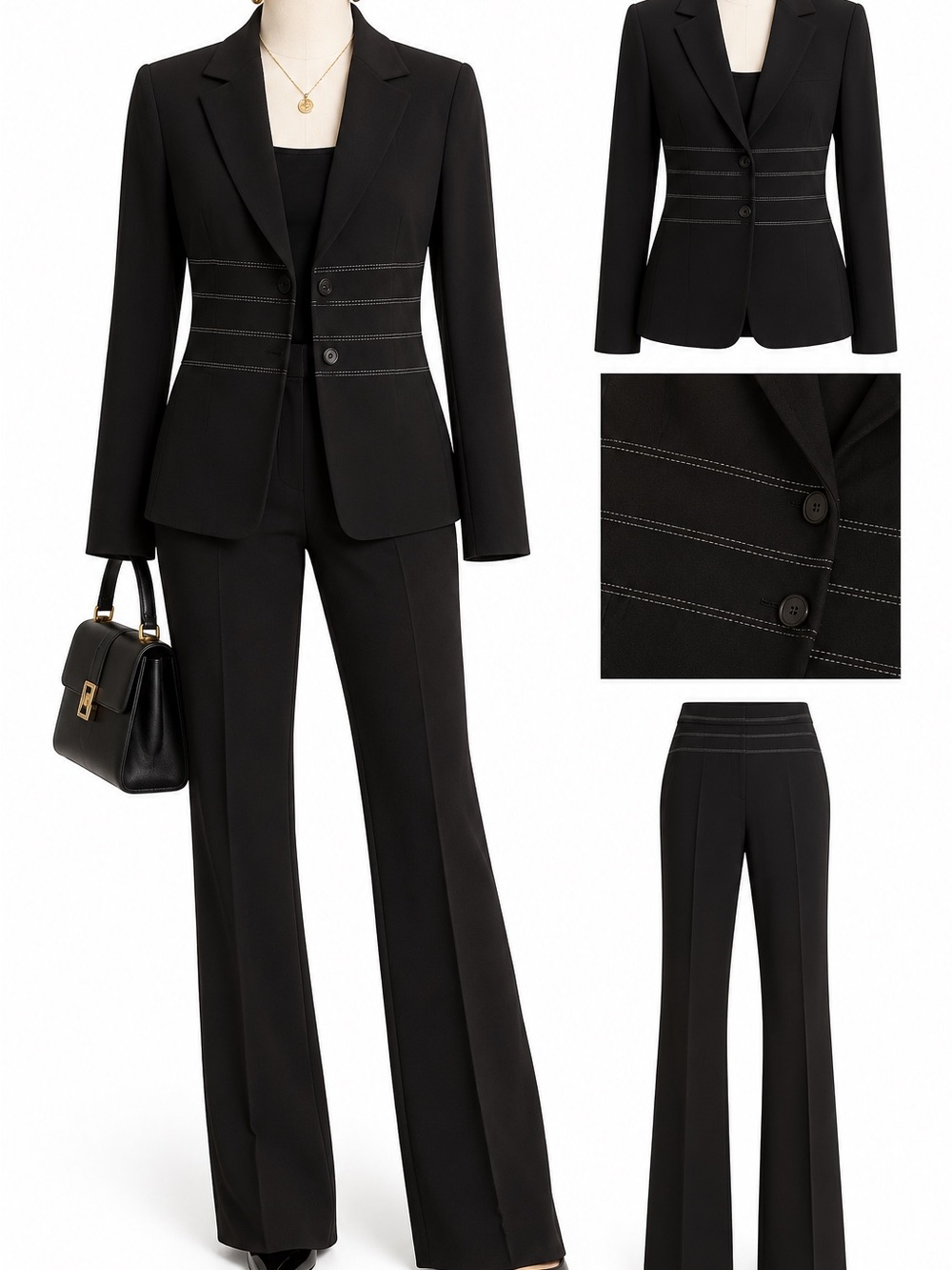 BCBGMaxAzria Black Tailored Blazer and Wide-Leg Pants Set